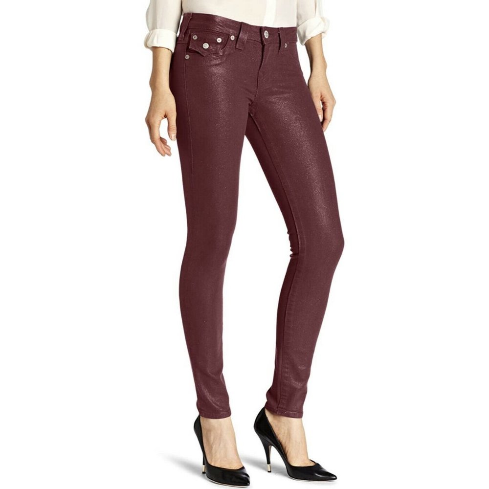 True Religion Serena Maroon Glitter Skinny Jeans - Picture 3 of 12